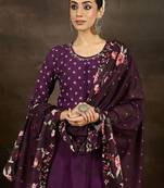 Floral Printed Pure Cotton Anarkali Kurta With Trousers & Dupatta