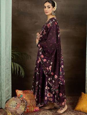 Floral Printed Pure Cotton Anarkali Kurta With Trousers & Dupatta 4