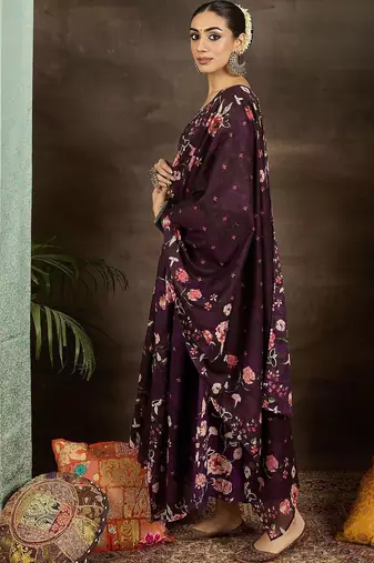 Floral Printed Pure Cotton Anarkali Kurta With Trousers & Dupatta