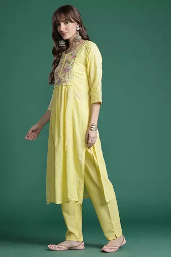 Floral Embroidered Kurta with Trousers & Dupatta