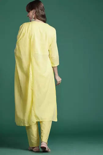 Floral Embroidered Kurta with Trousers & Dupatta