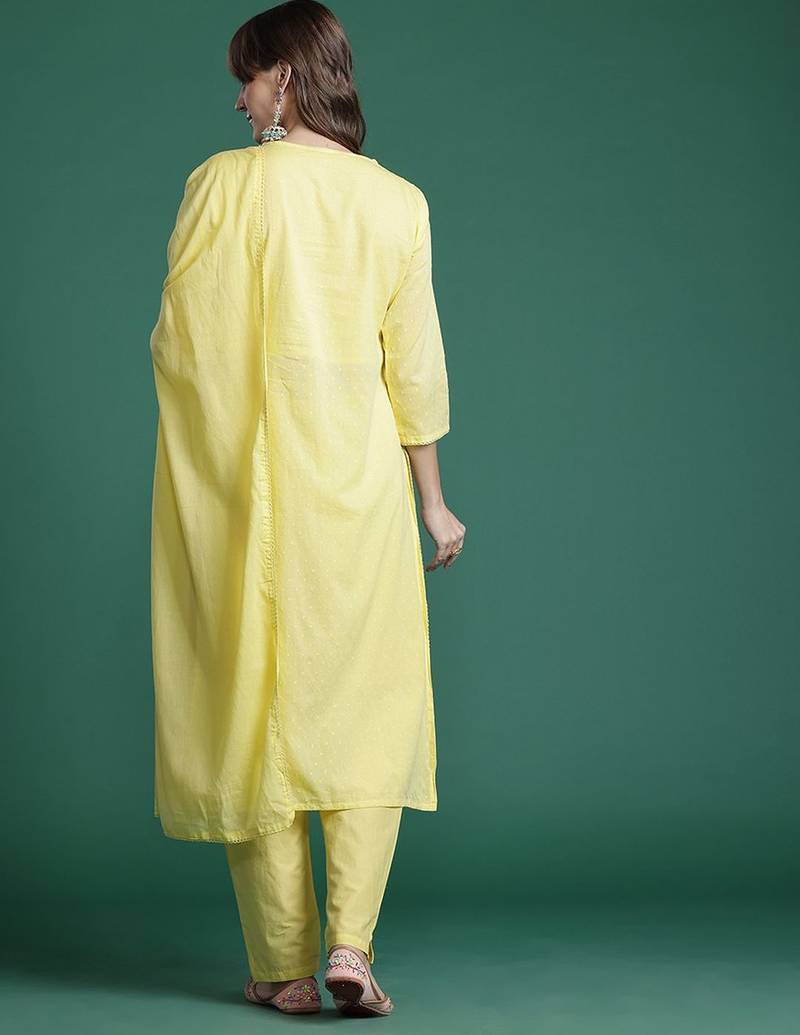 Floral Embroidered Kurta with Trousers & Dupatta
