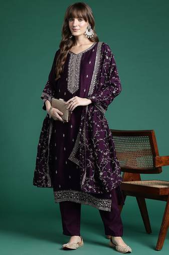 Ethnic Motifs Embroidered Kurta with Trousers & Dupatta
