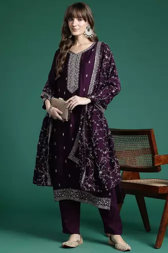 Ethnic Motifs Embroidered Kurta with Trousers & Dupatta
