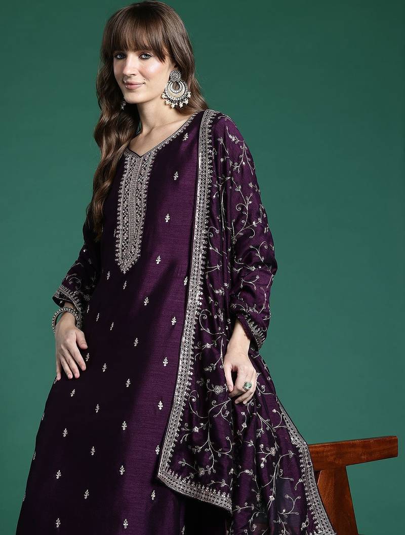 Ethnic Motifs Embroidered Kurta with Trousers & Dupatta
