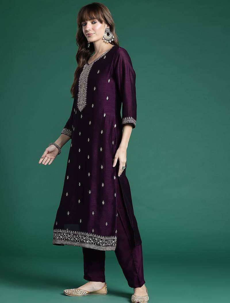 Ethnic Motifs Embroidered Kurta with Trousers & Dupatta