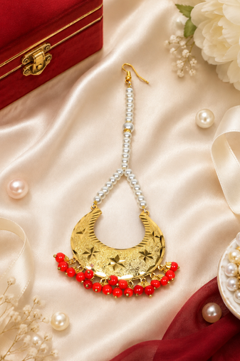 Golden Chandbali Red Beaded Tikka