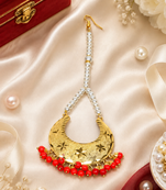 Golden Chandbali Red Beaded Tikka