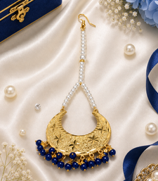 Golden chandbali blue beaded tikka