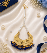 Golden chandbali blue beaded tikka