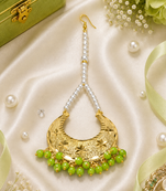 Golden chandbali parrot green beaded tikka