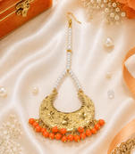 Golden chandbali orange beaded tikka