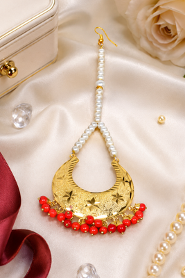Golden Chandbali Red Beaded Tikka 2