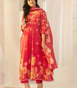 Women Floral Printed Regular Beads and Stones Pure Cotton Kurta with Trousers & With Dupatta