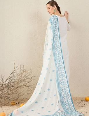 Floral Embroidered Straight Pure Cotton Kurta With Trousers & Dupatta 4