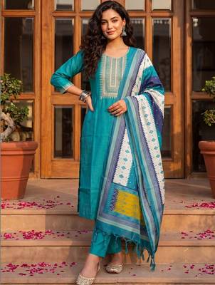 Women Ethnic Motifs Embroidered Regular Thread Work Kurta with Trousers & With Dupatta 6