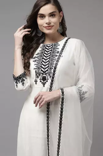 Ethnic Motifs Embroidered Regular Mirror Work Kurta With Palazzo And Dupatta