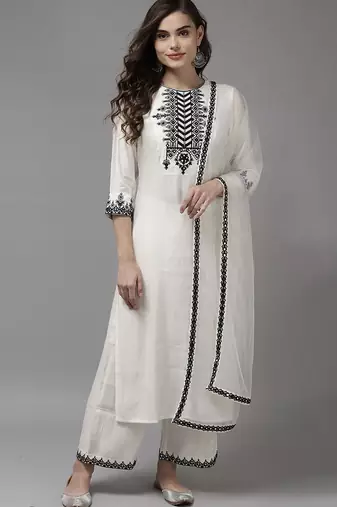 Ethnic Motifs Embroidered Regular Mirror Work Kurta With Palazzo And Dupatta