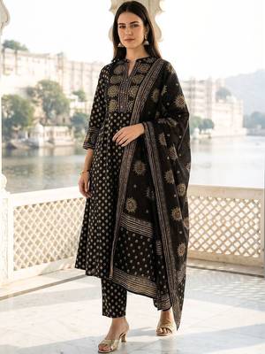 Women Ethnic Motifs Printed Regular Pure Cotton Kurta with Trousers & With Dupatta 3