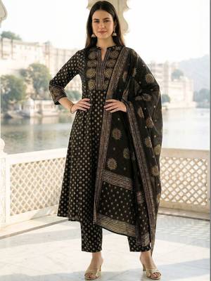 Women Ethnic Motifs Printed Regular Pure Cotton Kurta with Trousers & With Dupatta 4