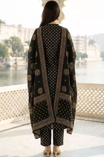 Women Ethnic Motifs Printed Regular Pure Cotton Kurta with Trousers & With Dupatta