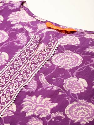 Floral Printed Mirror Work Pure Cotton Kurta With Trousers & Dupatta 2