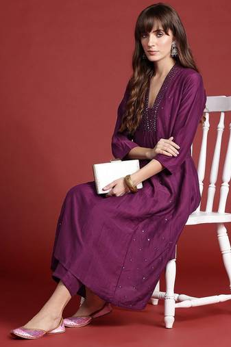 Embroidered Panelled Sequinned Kurta with Trousers