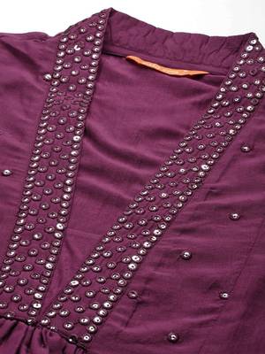 Embroidered Panelled Sequinned Kurta with Trousers 2