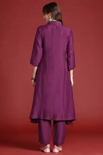 Embroidered Panelled Sequinned Kurta with Trousers