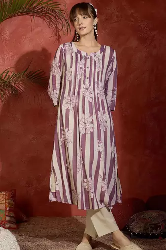 Women Floral Printed Regular Pure Cotton Kurta with Trousers