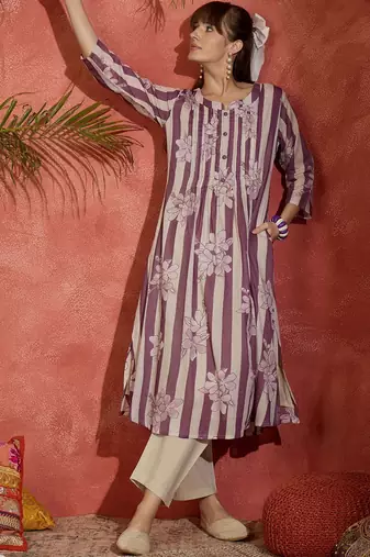 Women Floral Printed Regular Pure Cotton Kurta with Trousers