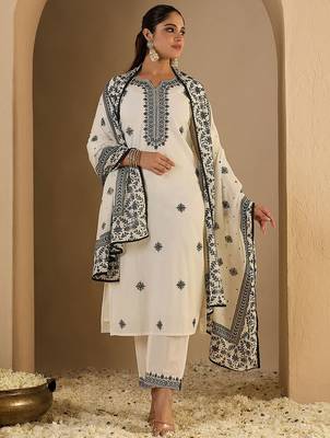 Women Ethnic Motifs  Cotton Kurta with Trousers & With Dupatta Kurta Sets 2