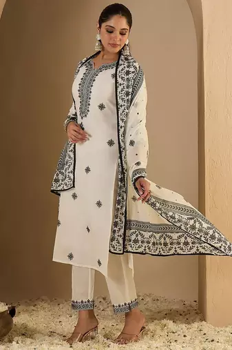 Women Ethnic Motifs Pure Cotton Kurta with Trousers & With Dupatta Kurta Sets