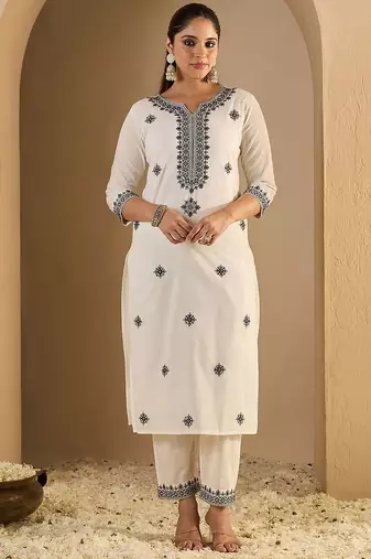 Women Ethnic Motifs Pure Cotton Kurta with Trousers & With Dupatta Kurta Sets