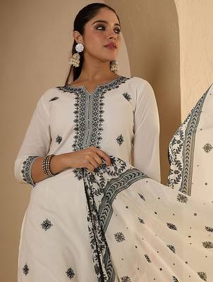 Women Ethnic Motifs  Cotton Kurta with Trousers & With Dupatta Kurta Sets 7