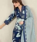 Women Floral Printed Cotton Kurta with Trousers & Dupatta