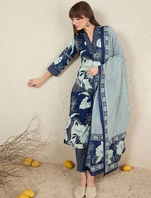 Women Floral Printed Cotton Kurta with Trousers & Dupatta 5