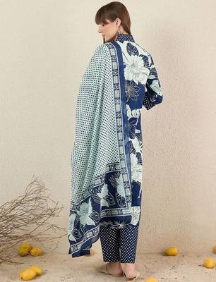 Women Floral Printed Cotton Kurta with Trousers & Dupatta 6