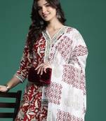 Floral Printed Pure Cotton Kurta With Trousers & Dupatta