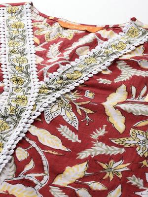 Floral Printed Pure Cotton Kurta With Trousers & Dupatta 3
