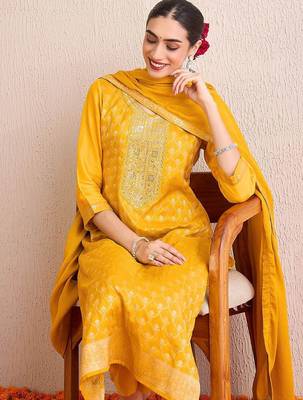 Women Ethnic Motifs Embroidered Regular Kurta with Trousers & With Dupatta 1