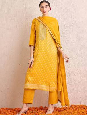 Women Ethnic Motifs Embroidered Regular Kurta with Trousers & With Dupatta 2