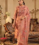 Floral Embroidered Straight Thread Work Kurta With Trousers & Dupatta