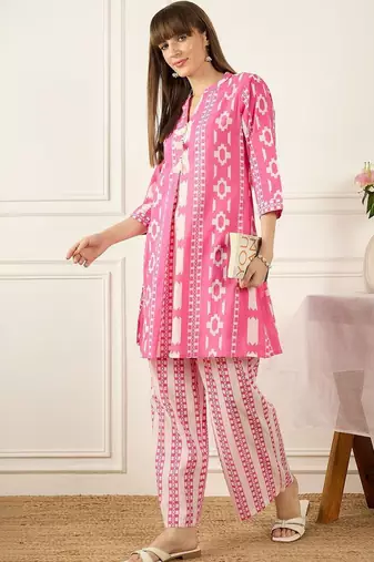 Women Printed Pure Cotton Kurta with Palazzos
