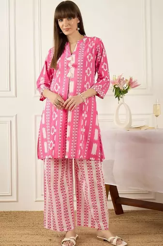 Women Printed Pure Cotton Kurta with Palazzos