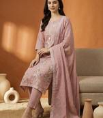 Pink Embroidered Straight Kurta Trousers Dupatta Set Kurta Sets