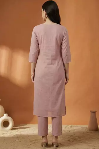 Pink Embroidered Straight Kurta Trousers Dupatta Set Kurta Sets