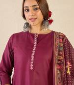 Women Ethnic Motifs Embroidered Regular Kurta with Trousers & Printed Dupatta