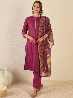Women Ethnic Motifs Embroidered Regular Kurta with Trousers & Printed Dupatta 2