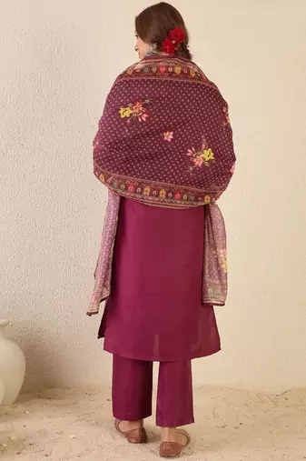 Women Ethnic Motifs Embroidered Regular Kurta with Trousers & Printed Dupatta